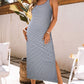 Blue Striped Print Lace-up Straps Sleeveless Maxi Dress with Slit