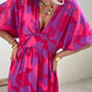 Rose Abstract Floral Print V Neck Dolman Maxi Dress