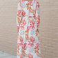 Tropical Plant Print Long Sleeve Wrap V-Neck Slit Maxi Dress