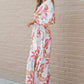 Tropical Plant Print Long Sleeve Wrap V-Neck Slit Maxi Dress