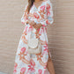 Tropical Plant Print Long Sleeve Wrap V-Neck Slit Maxi Dress