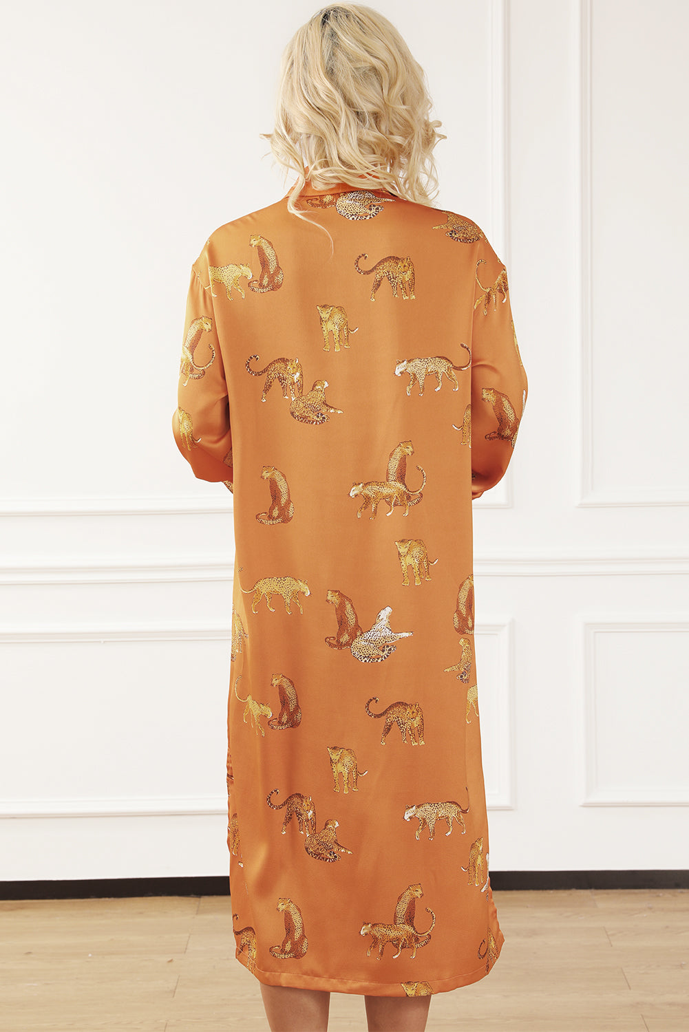 Cheetah Print Button-Up Split Shirt Dress