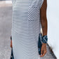 Black Stripe Chest Pocket Shoulder Padded Sleeveless Long Dress