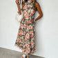 Black Boho Floral Print Knotted Halter Ruffled Maxi Dress