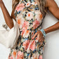 Black Boho Floral Print Knotted Halter Ruffled Maxi Dress