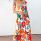 Orange Floral Self Tied Straps Smocked Bust Maxi Dress