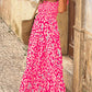 Pink Leopard Ruffle Straps Smocked High Waist Long Dress