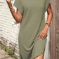 Jungle Green Waffle Texture Curved Hem Side Slit T-shirt Dress