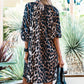 Black Leopard Puff Sleeve Buttons Front Shirt Dress