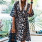 Black Leopard Puff Sleeve Buttons Front Shirt Dress