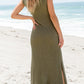 Jungle Green Waffle Knit Sleeveless Long Dress with Slits