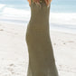 Jungle Green Waffle Knit Sleeveless Long Dress with Slits