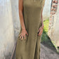 Jungle Green Waffle Knit Sleeveless Long Dress with Slits