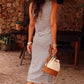 White Striped Print Sleeveless Buttoned Maxi Dress