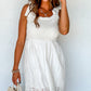 White Adjustable Tie Straps Smocked Mini Dress