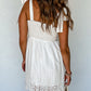 White Adjustable Tie Straps Smocked Mini Dress