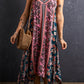 Pink Bohemian Floral Patchwork Print Long Sundress