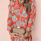 Red Floral Print Lapel Collar Loose Shirt Mini Dress