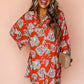 Red Floral Print Lapel Collar Loose Shirt Mini Dress