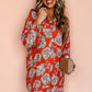 Red Floral Print Lapel Collar Loose Shirt Mini Dress