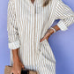 Khaki Stripe Long Sleeve Button Up Mini Shirt Dress