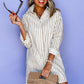 Khaki Stripe Long Sleeve Button Up Mini Shirt Dress