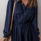 Navy Blue Solid Chest Pockets Tunic Shirt Mini Dress