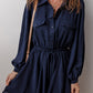 Navy Blue Solid Chest Pockets Tunic Shirt Mini Dress