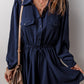 Navy Blue Solid Chest Pockets Tunic Shirt Mini Dress