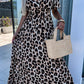 Khaki Leopard V Neck Cinched High Waist Open Back Maxi Dress