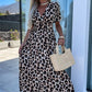 Khaki Leopard V Neck Cinched High Waist Open Back Maxi Dress