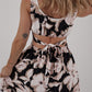 Black Floral Cutout Square Neck Knot Back Sleeveless Maxi Dress