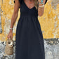 Black V Neck Flutter Sleeve Smocked Bodice High Waist Ruffle Maxi Dress