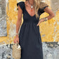 Black V Neck Flutter Sleeve Smocked Bodice High Waist Ruffle Maxi Dress