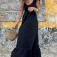 Black V Neck Flutter Sleeve Smocked Bodice High Waist Ruffle Maxi Dress