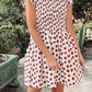 Brown Abstract Printed Flutter Sleeve Smocked Bodice Short Dress