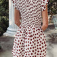 Brown Abstract Printed Flutter Sleeve Smocked Bodice Short Dress