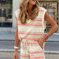 Beige Western Striped Print Casual Tank 2pcs Outfit