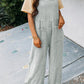 Grey Textured Wide Leg Overall with Pockets