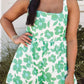 Green Flower Print Knotted Straps Square Neck Romper