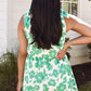 Green Flower Print Knotted Straps Square Neck Romper