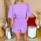 Wisteria Bow Decor Front V Neck Puff Sleeve Romper