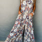 Sky Blue Floral Sleeveless Buttoned Pocketed Wide Leg Jumpsuit