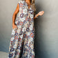 Sky Blue Floral Sleeveless Buttoned Pocketed Wide Leg Jumpsuit