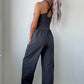 Carbon Grey Back Crossed Straps Hollow Out Jogger Jumpsuit