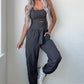 Carbon Grey Back Crossed Straps Hollow Out Jogger Jumpsuit