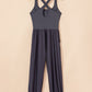 Carbon Grey Back Crossed Straps Hollow Out Jogger Jumpsuit