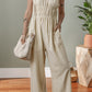 Beige Ruched High Waist Sleeveless Wide Leg Jumpsuit