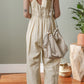 Beige Ruched High Waist Sleeveless Wide Leg Jumpsuit