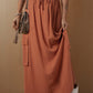 Chestnut Mineral Wash Cargo Pocket Drawstring Waist Maxi Skirt